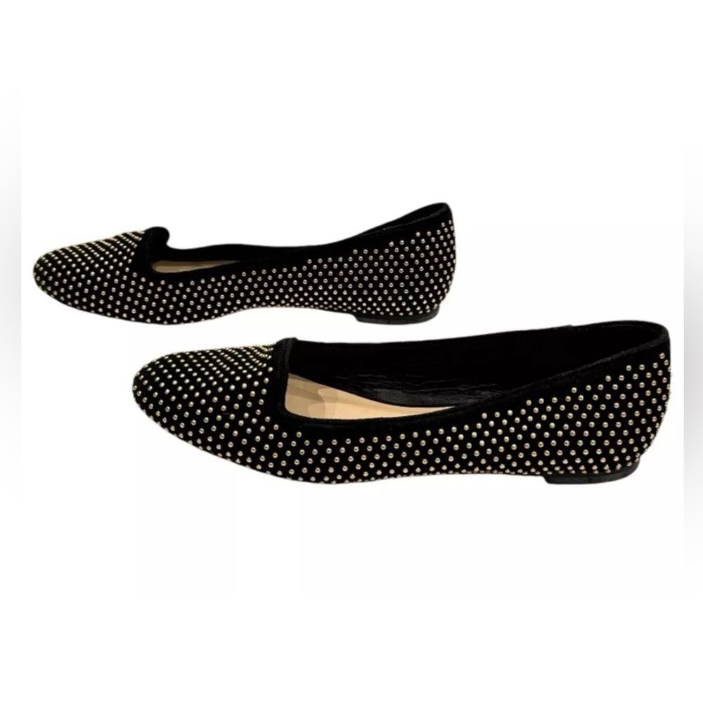 [Loeffler Randall] Black and Gold Studded Suede Flats Sz: 8.5B - Picture 7 of 11